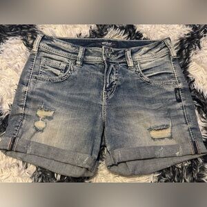 Silver Jeans Distressed Blue Jean Shorts